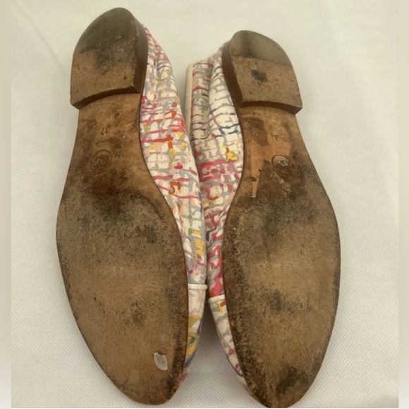 Chanel Multicolor,  Fabric CC Bow Cap Toe Ballet Flats Size 37 - Picture 3 of 3